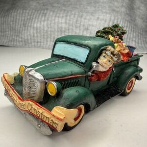Vintage Green Christmas Truck Santa Tree Gifts Old Fashioned Christmas Decor CMP